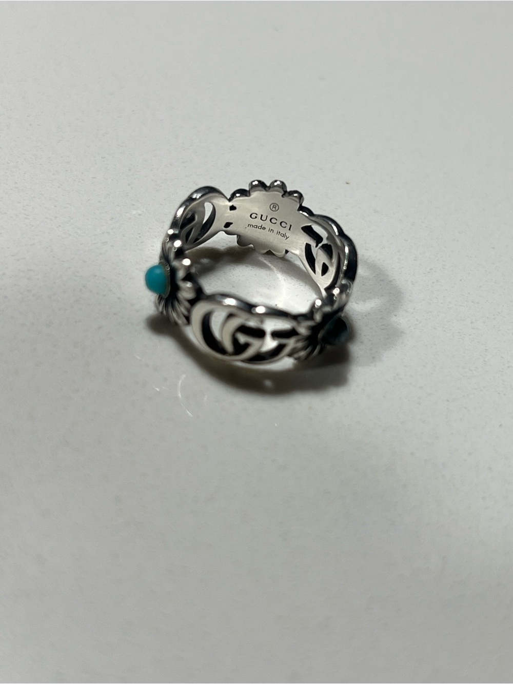 Gucci Silver Marmont Ring with Turquoise Details